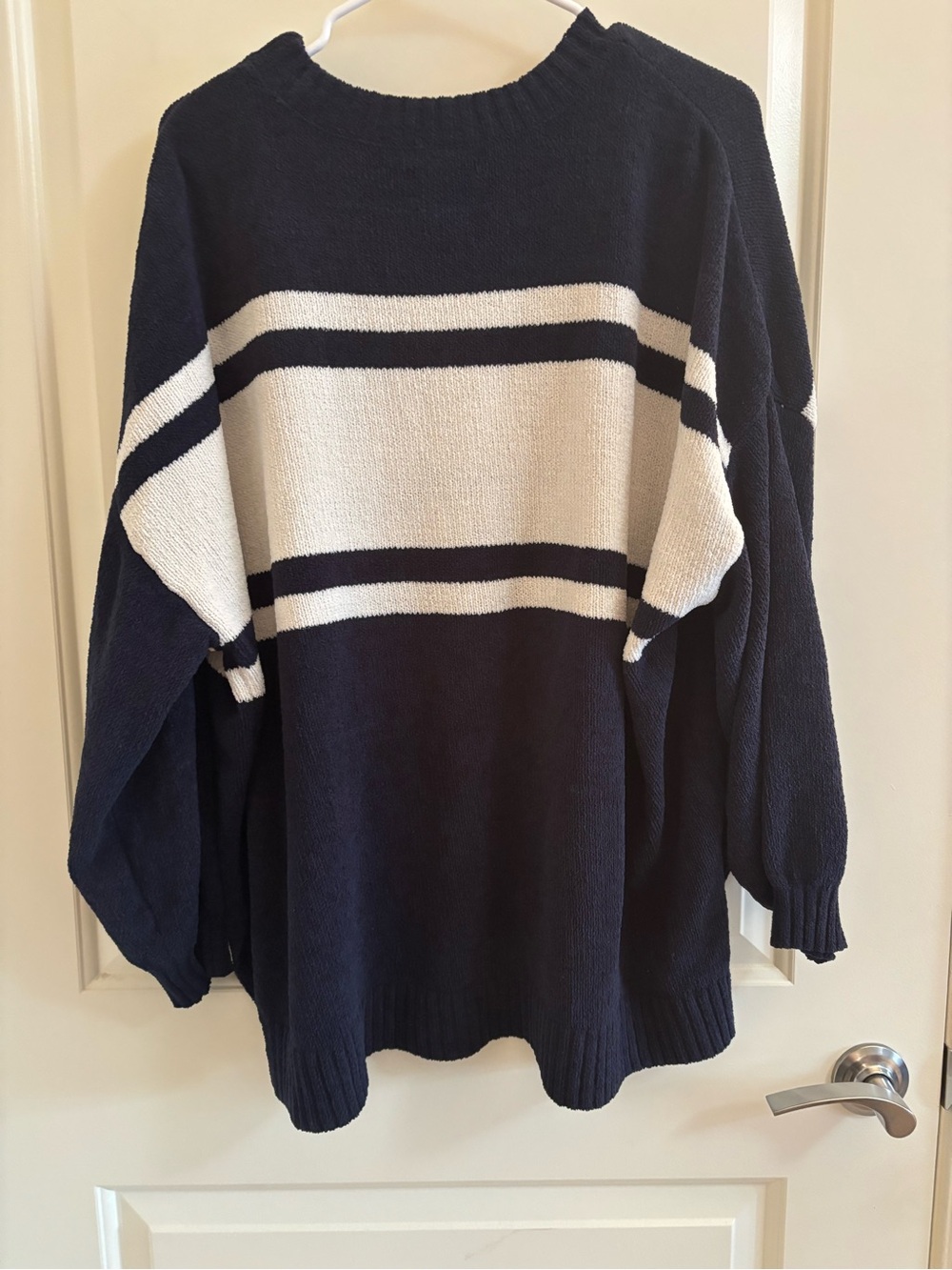 American Eagle Outfitters Navy and White Striped Crewneck Sweater